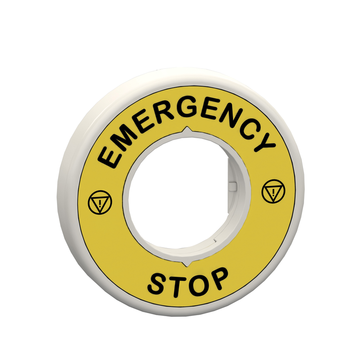 ZBY9W3B330 - Illuminated ring 60mm, Harmony, plastic, yellow, white or red integral LED, marked EMERGENCY STOP, 24V AC DC (Qty. 50)