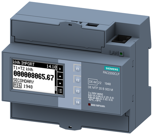 7KM2200-2EA30-1JA1 - PAC2200, LCD, DIN RAIL, 5A Modbus TCP, MID