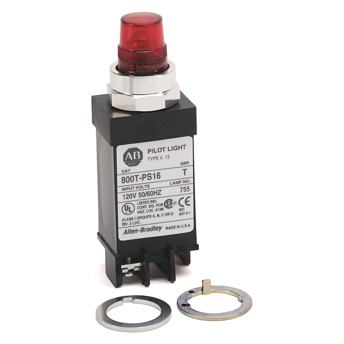 800T-PSH16A - 800T Small Pilot Light,Amber, Transformer (or Dual Input), None, Transformer Type, LED Lamp, 120V AC 50/60 Hz