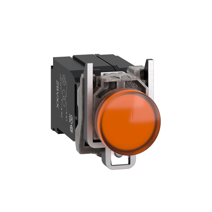 XB4BV5B5 - Pilot light, Harmony XB4, metal, protected LED light, orange, 22mm, with plain lens, universal LED, 400V