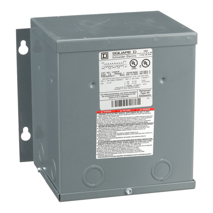 1.5S51F - Transformer, dry type, encapsulated, 1.5kVA, 1 phase, 600V primary, 120/240V secondary, 8A, 115C rise