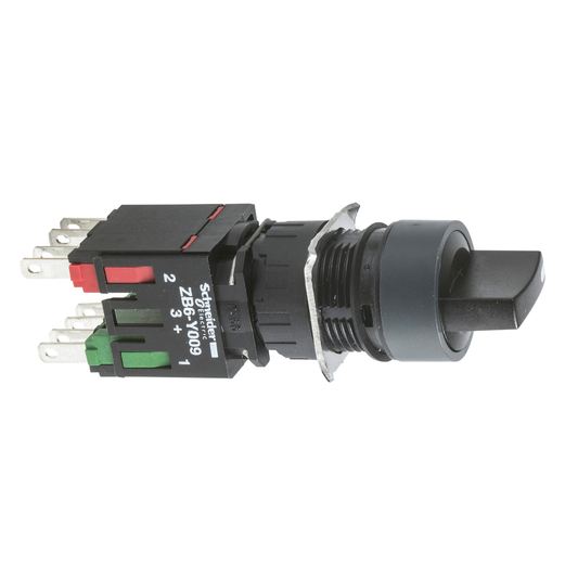 XB6AD225B - Selector switch, Harmony XB6, black round, 16mm, 2 positions, stay put, 1NO + 1NC