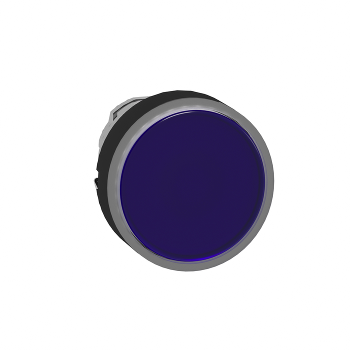 ZB4BW3637 - Head for illuminated push button, Harmony XB4, blue flush, 22mm, universal LED, spring return, plain, unmarked