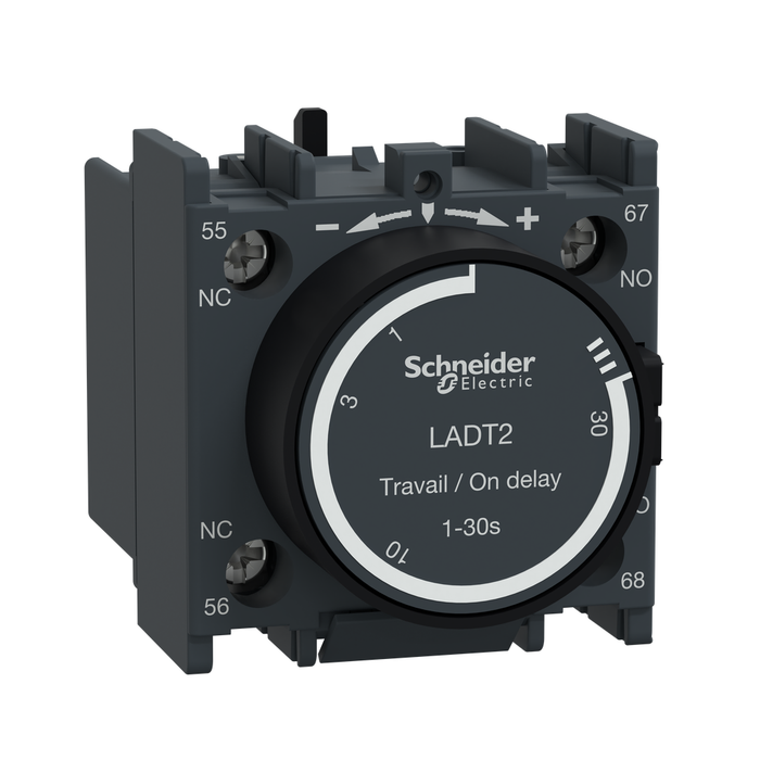 LADT2 - TeSys Deca, pneumatic time delay attachment, on delay, 0.1 to 30 sec, 1 NO and 1 NC, screw clamp terminals