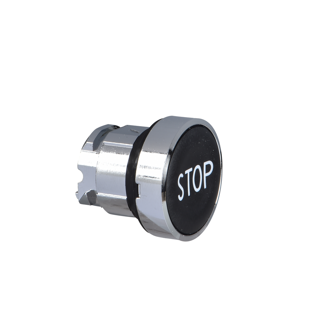 ZB4BA234 - Cabezal para pulsador no iluminado, Harmony XB4, pulsador rasante negro de Ø22 mm con retorno por resorte "STOP"