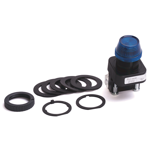 800HC-QR24W - Luz piloto de 30,5 mm tipo 4/4X/13, voltaje completo, sin opción de prueba, incandescente, blanca, 24 V CA/CC, protección para los dedos