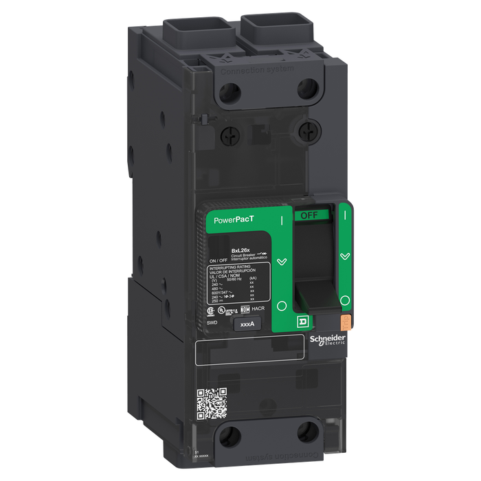 BJF26070 - Circuit breaker, PowerPacT B, 70A, 2 pole, 600Y/347VAC, 25kA, terminal nut, thermal magnetic, 80%