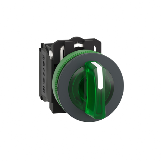 XB5FK133B5 - Selector luminoso, Harmony XB5, plástico gris, mango verde, 30 mm, LED universal, 3 posiciones, 1 NO + 1 NC, 24 V CA CC