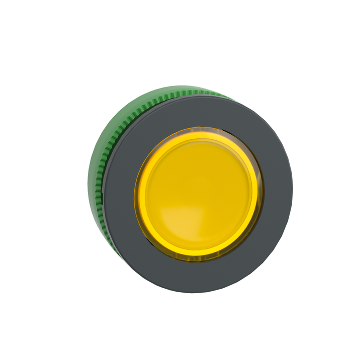 ZB5FW383 - Head for illuminated push button, Harmony XB5, antimicrobial, plastic, yellow, 30mm, universal LED, plain lens