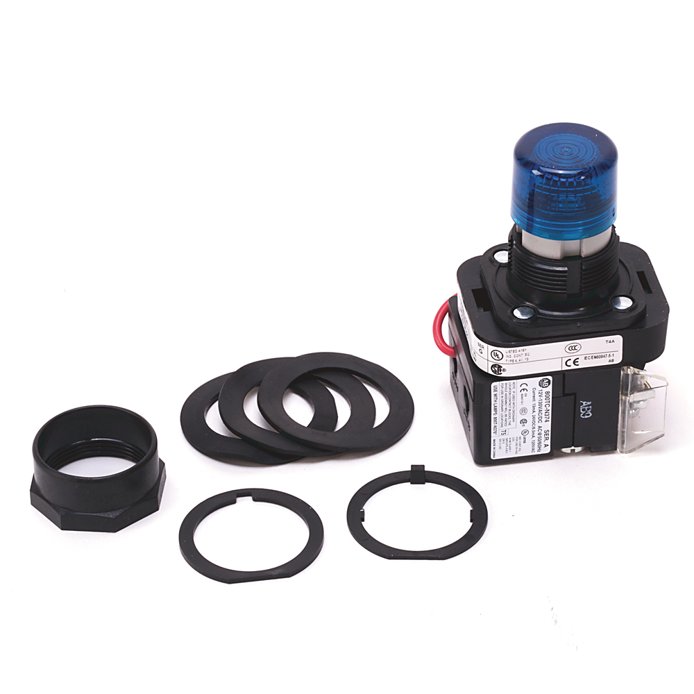 800H-QRTH2B - Luz piloto LED tipo 4/4X/13 de 30,5 mm, azul, 12-130 V CA/CC, 1 NA-1 NC