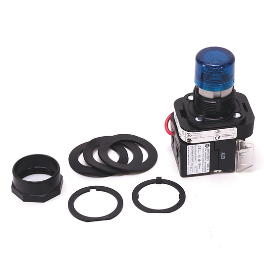 800H-QRTH2B - Luz piloto LED tipo 4/4X/13 de 30,5 mm, azul, 12-130 V CA/CC, 1 NA-1 NC