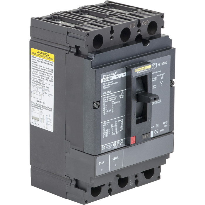 HGL36015C - Circuit breaker, PowerPacT H, 15A, 3 pole, 600VAC, 18kA, lugs, thermal magnetic, 100%