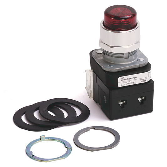 800T-QBH2RD1V - 30.5mm Type 4/13 Mom. Contact PB-Illum., Red, Ext. Hd w/o Guard, LED, 12-130V AC/DC, 1 NO PenTUFF