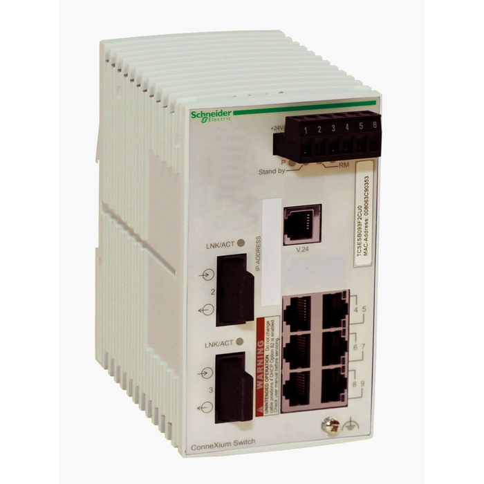 TCSESB083F2CU0 - network switch, Modicon Networking, basic managed, 6 ports for copper, 2 ports for fiber optic, multimode