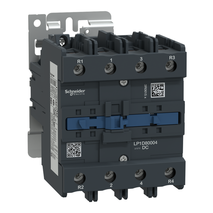 LP1D80004BD - IEC contactor, TeSys Deca, nonreversing, 125A resistive, 4 pole, 4 NO, 24VDC coil, open style