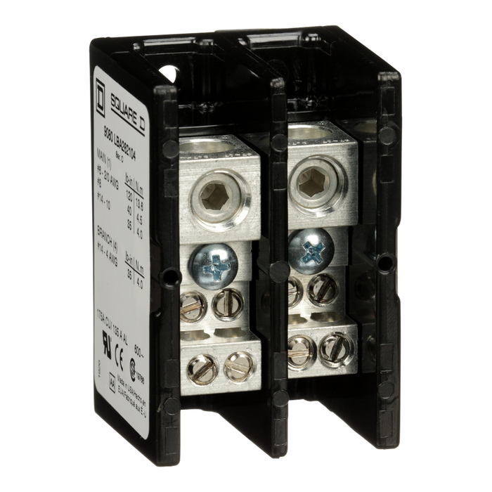 Power distribution block, Linergy, 2 pole, 1 line, 4 load, 175A CU, 135A AL, 600 V (Qty. 24)