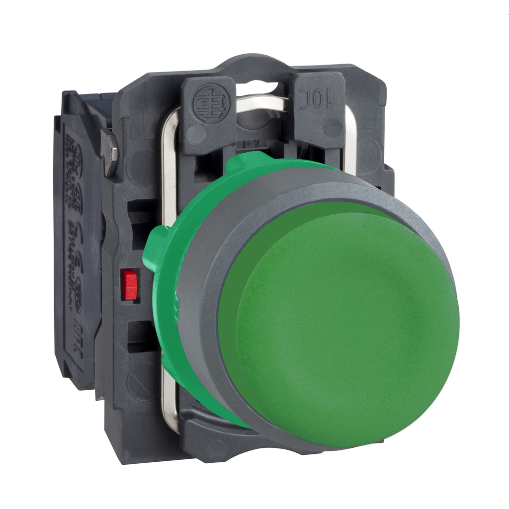 XB5AP31C0 - Push button, Harmony XB5, green projecting pushbutton with clear boot 1 NO screw clamp cp grey