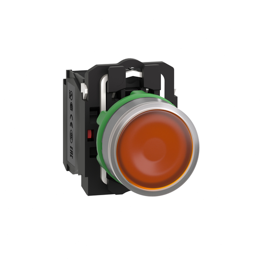 XB5AW35G5C0 - Illuminated push button, Harmony XB5, grey bezel, orange flush, 22mm, universal LED, plain lens, 1NO + 1NC, 120V