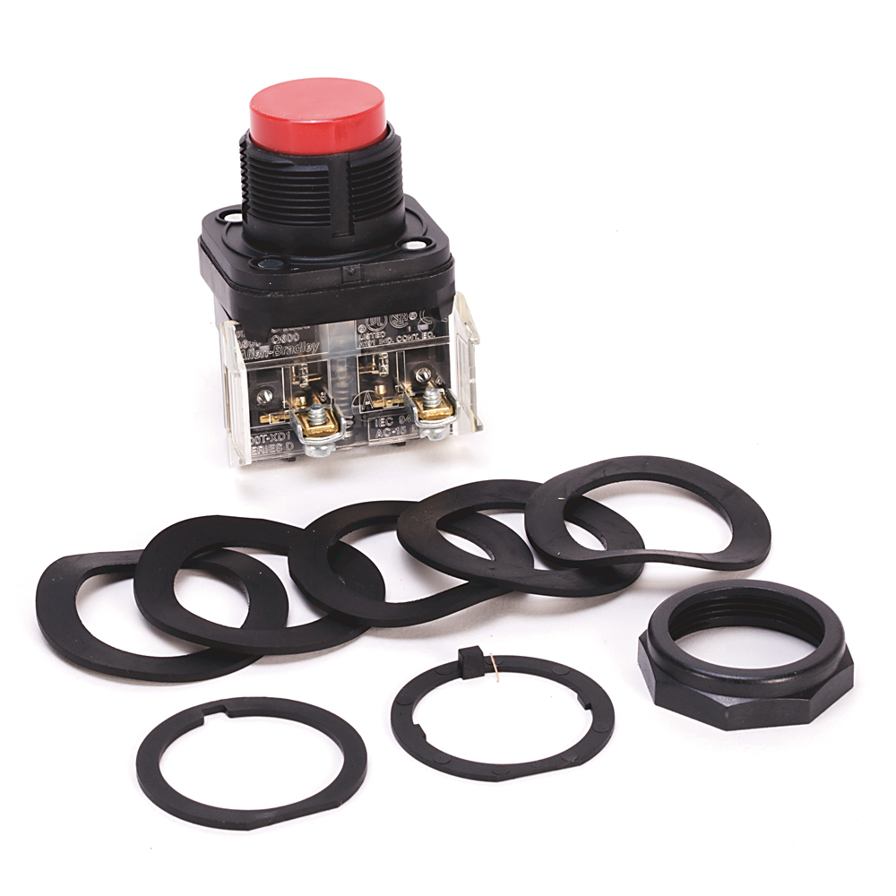 800H-BR6D1 - 30,5 mm, tipo 4/4X/13, conector de contacto mom., sin iluminación, rojo, extremo extendido, 1 contacto NA