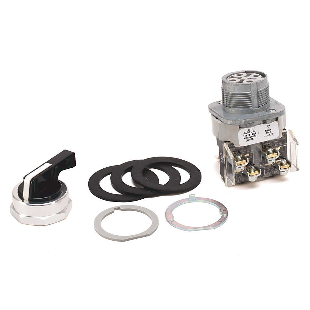 800T-J20KE7B - 800T 3 Position, Knob/Wing Lever,, White, Knob Lever Spring Rtn fr/ Both, Cam and Contact Blocks, 3 Position