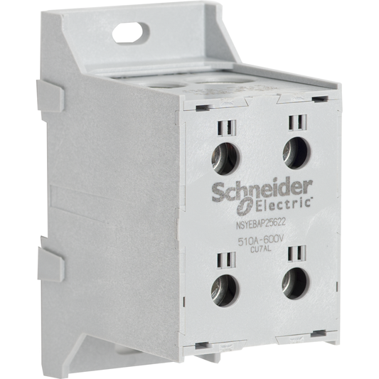 NSYEBAD25622 - Bloque de distribución de energía, Linergy, cerrado, 510 A CU, 410 A AL, 600 V, 2 terminales de línea, 2 terminales de carga, terminal AL, riel