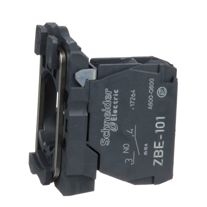 ZB5AZ101 - Harmony, 22mm Push Button, XB5A operators, contact block, with mounting collar, 1 NO, screw clamp terminal