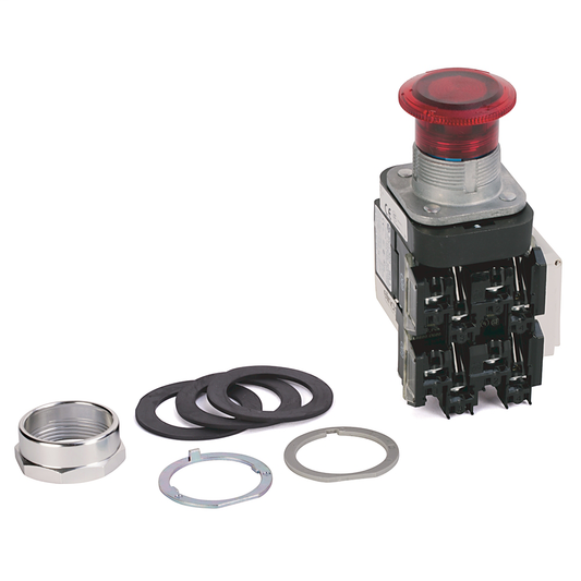 800TC-FXTQH2RD4S - 30.5mm Type 4/13 2 Pos. PB-Illum., Push-Pull/Twist, Red, Mushrm Hd, LED, 12-130V AC/DC, 1 NCLB Self Mon., Finger Safe Guards