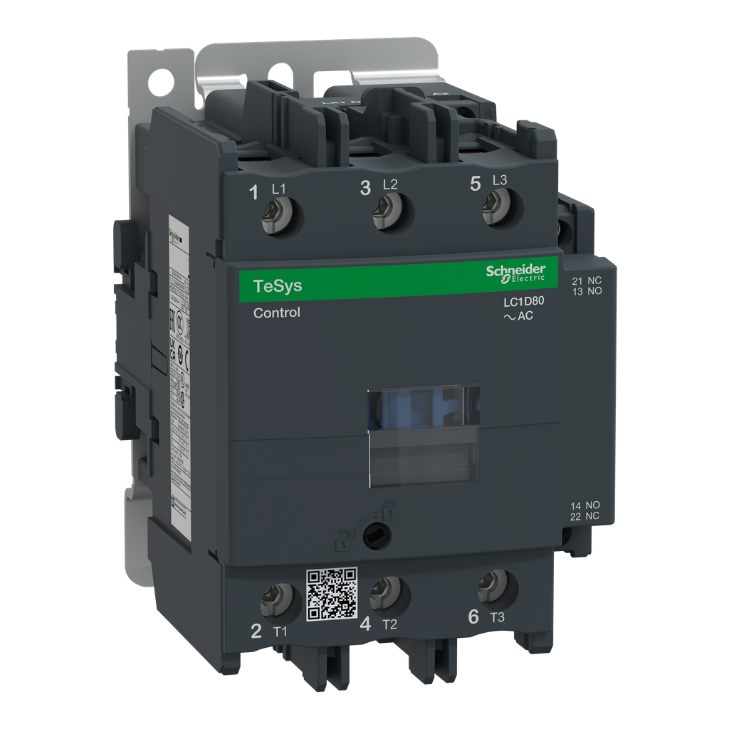 LC1D80L7 - Contactor IEC, TeSys D, no inversor, 80 A, 60 HP a 480 V CA, hasta 100 kA SCCR, trifásico, 3 NA, bobina 200 V CA 50/60 Hz, abierto