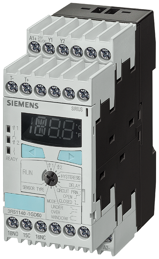 3RS2041-1GW50 - RELÉ DE MONITORES DE TEMPERATURA, PT100, -50 A 500 °C, 24-240 V CA/
