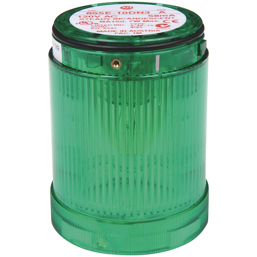 855E-10TL3 - Control Tower Stack Light, 115V AC Full Voltage, Green Steady LED (socket mount)