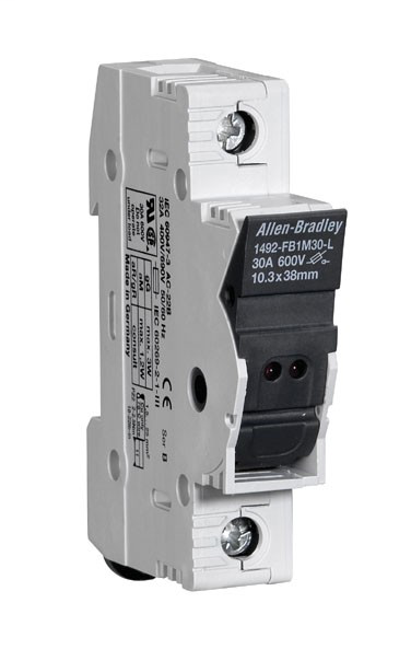 1492-FB1M30-L - 1492-FB Fuse Holder with 1 pole, 1 1/2" x 13/32" Midget Fuses, 30A and LED Blown Fuse Indicator, Pkg. Qty. 12