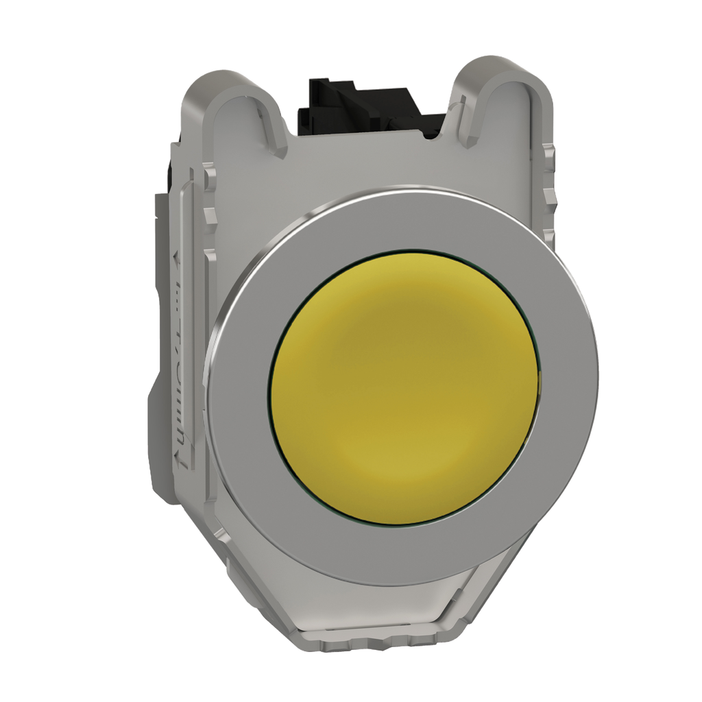 XB4FA51 - Push button flush mounted, Harmony XB4, metal, yellow, 30mm, spring return, unmarked, 1NC
