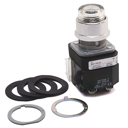 800T-PB16C - 30.5mm Type 4/13 Mom. Contact PB-Illum., Clear, Ext. Hd w/o Guard, Incand./No Options, 120V AC 50/60 Hz, 1 NO-1 NC