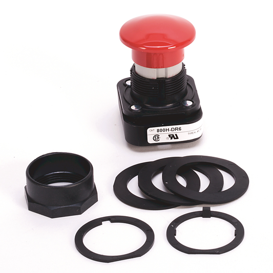 800H-DR6 - 30,5 mm, tipo 4/4X/13, contacto mom., PB, sin iluminación, rojo, cabeza de hongo, sin contactos