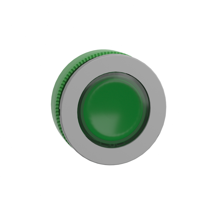 ZB5FW333C0 - Head for illuminated push button, Harmony XB5, grey bezel, green, 30mm, universal LED, spring return, plain lens