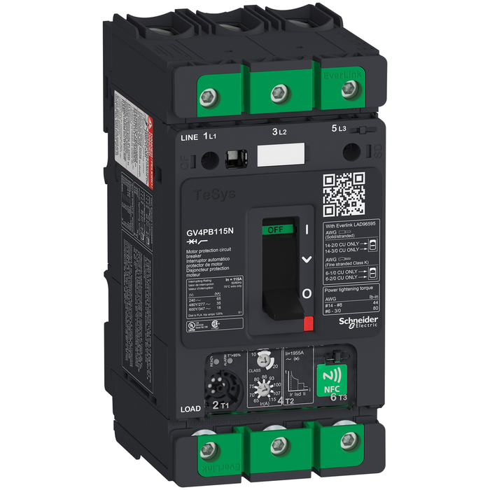 GV4PB115N - Motor circuit breaker, TeSys Deca, 3P, 115A, Icu 50kA, thermal magnetic, multifunction, UL489