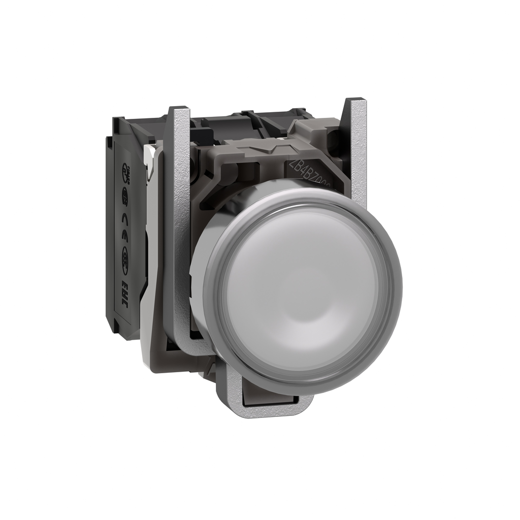 Pulsador luminoso, Harmony XB4, metal, blanco, 22 mm, LED universal, lente lisa, 1 NO + 1 NC, 110...120 V CA (Cantidad: 5)