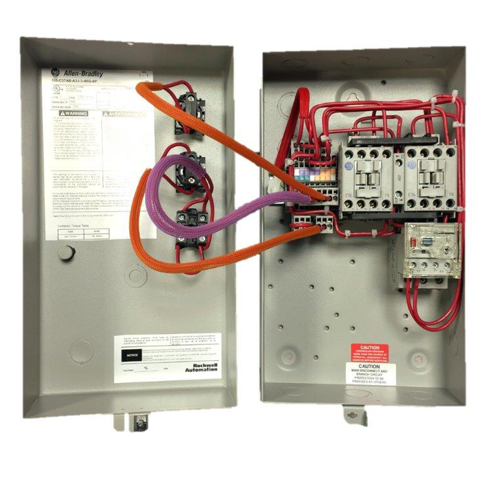 105-C37AH-A2G-3-4RG-6P - Available from RCC, Bulletin 105 - IEC Reversing Starter - Enclosed Style, IP42 (Type 1 - Metal), 37 Amp, 208V 60Hz