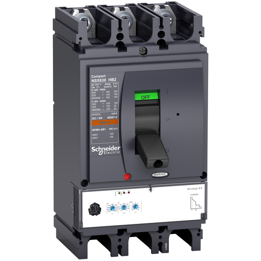 LV433642 - Disyuntor, Compact NSX400HB2, 100 kA/690 V CA, unidad de disparo MicroLogic 2.3 de 400 A, 3 polos, 3 polos