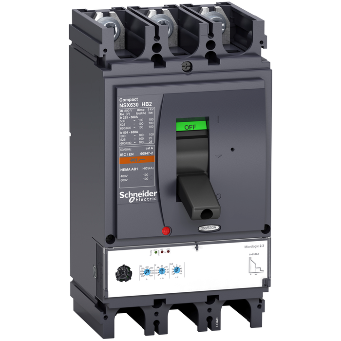 LV433642 - Circuit breaker, ComPact NSX400HB2, 100kA/690VAC, MicroLogic 2.3 trip unit 400A, 3 poles 3d