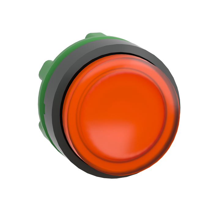 Head for illuminated push button, Harmony XB5, dark grey plastic, orange projecting, 22mm, universal LED, push-push