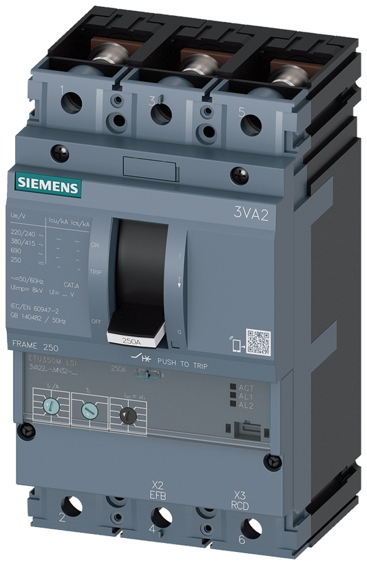 3VA2216-7MN32-0AA0 - BRKR 3VA22 3P 160A 110KA MCP LSI TUERCA