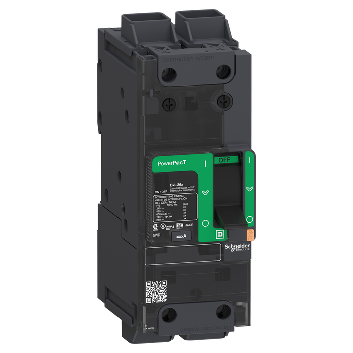 BDL26020LU - Circuit breaker, PowerPacT B, 20A, 2 pole, 600Y/347VAC, 14kA, lugs, thermal magnetic, 80%, control wire ON end