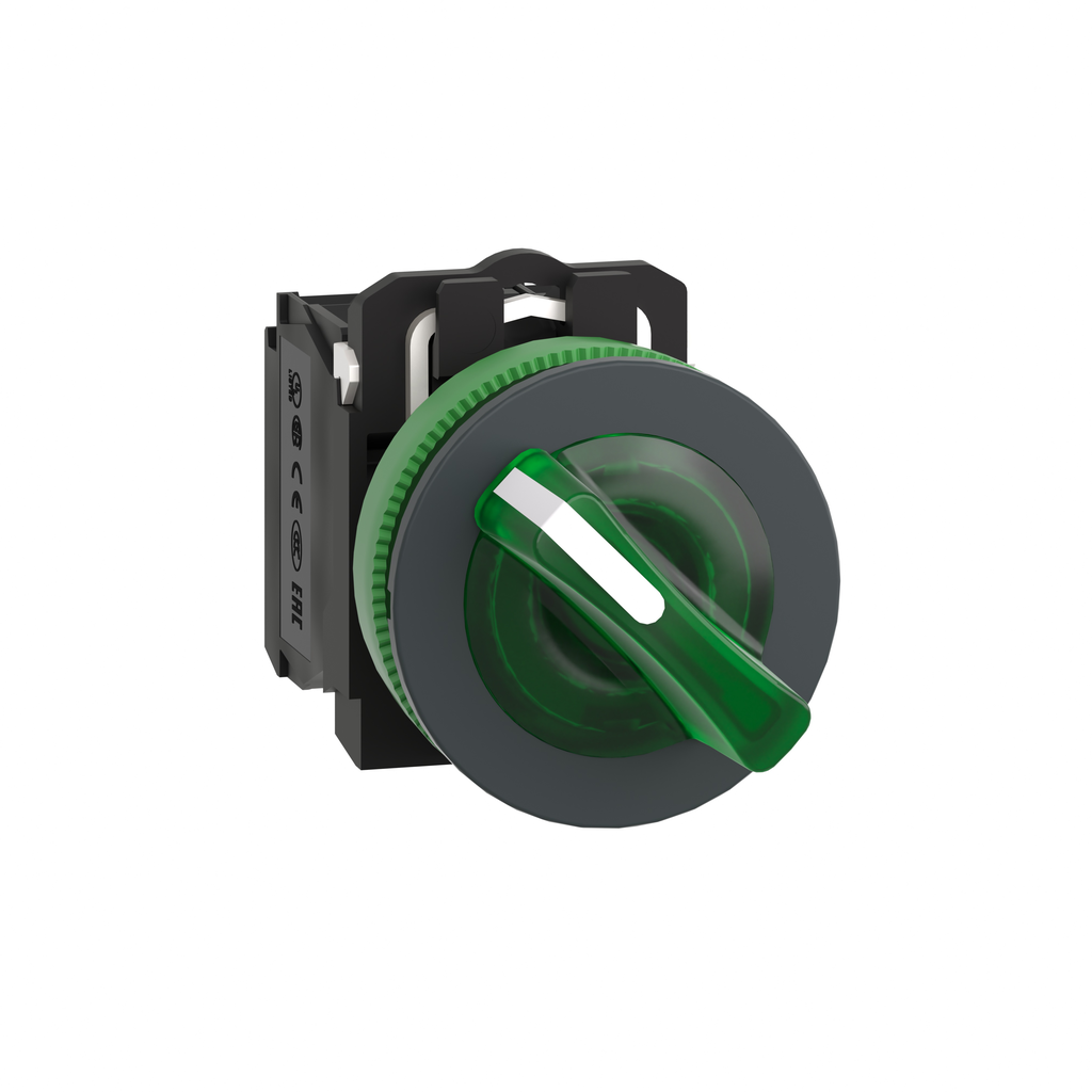 XB5FK123M5 - Selector luminoso, Harmony XB5, plástico gris, mango verde, 30 mm, LED universal, 2 posiciones, 1 NA + 1 NC, 230...240 V CA