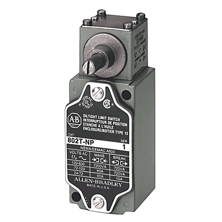 802T-NPJ1 - Limit Switch, NEMA Type 4 and 13 Oiltight Construction, Non-Plug-In, Lever Type, Spring Return, Neutral Position, 2-Circuit, CW and CCW operation, Whole Switch, 5-Pin Mini-Type Receptacle (J1 Wiring)