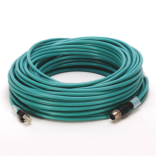 1585D-M4UBJM-30 - 1585 Ethernet Cables, 4 Conductors, M12, Straight Male, Standard, RJ45, Straight Male, Teal PUR, Shielded, 100BASE-TX, 100 Mbit/s, High Flex, PUR, Halogen Free, 10 million cycles