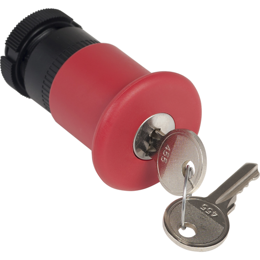 ZA2BS944 - Head for emergency switching off push button, Harmony XAC, red mushroom 40mm, trigger/latching key release, unmarked