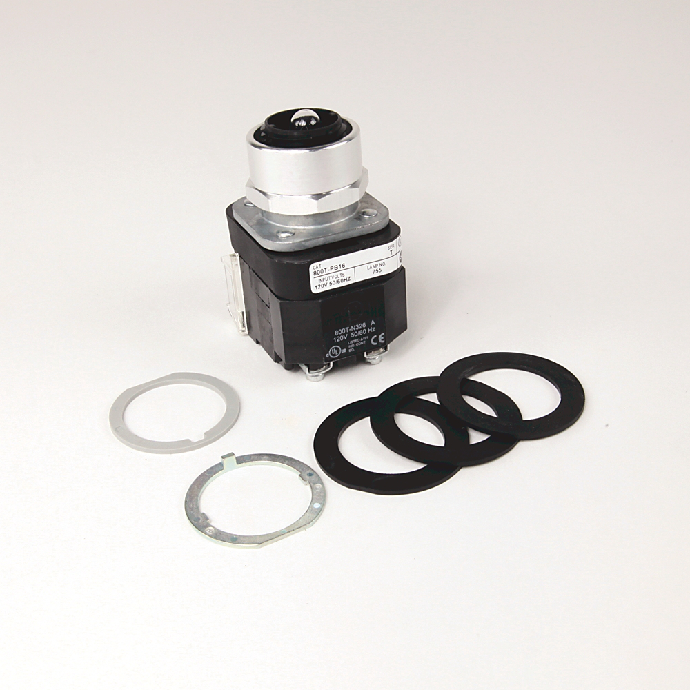 800T-PB16 - Contacto de 30,5 mm tipo 4/13, PB iluminado, sin color, carcasa exterior sin protección, incandescente/sin opciones, 120 V CA 50/60 Hz, 1 NA-1 NC