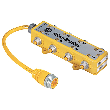 898D-P58DT-B5 - Caja de distribución, microconector CC (M12), LED PNP, 8 puertos de entrada, puertos en la parte superior de la caja, cable de PVC, negro, sin blindaje, cable de 5 m (16,4 pies), conexión principal