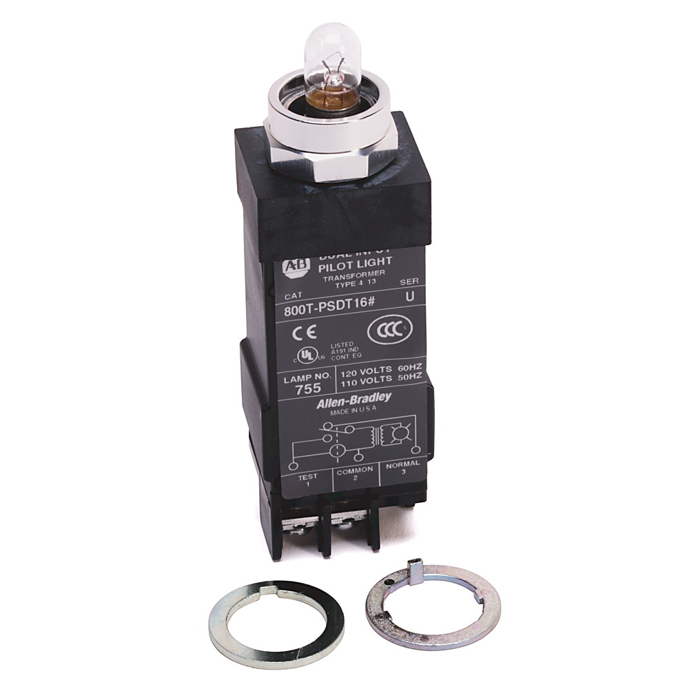 800T-PSDT16R - 800T Small Pilot Light,Red, Transformer (or Dual Input), Dual Input-Transformer Relay, Transformer Type, Incandescent Lamp, 120V AC 50/60 Hz